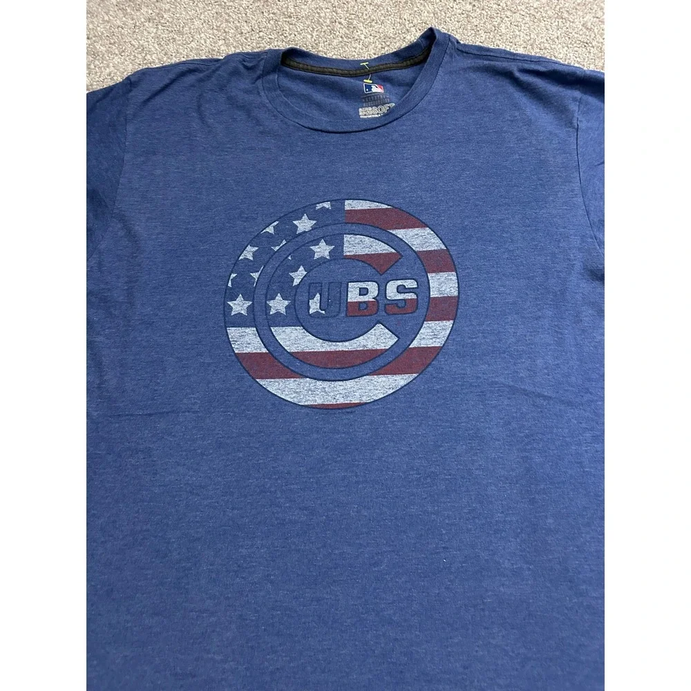 MLB‎ Chicago Cubs T-Shirt Mens XL Blue Excellent Patriotic American Flag Graphic